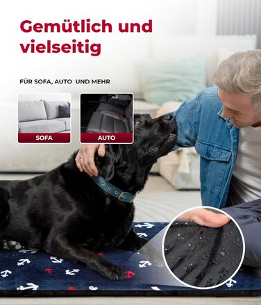 Лежанка для собак XS (45x65 см) – неслизька та затишна з 3 см наповнювачем – ідеально для дивану, авто та переноски – Made in Germany (95 x 135 см, Анкер Блакитний)