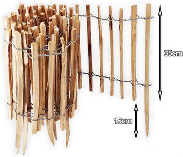 Aquagart Fence Panel Roll Boarder, slat spacing 4-6cm, garden fence. Perfect as a flower bed border or edging, or path divider. Durable wooden fence, wood fence, roll fence (5m x 35cm)