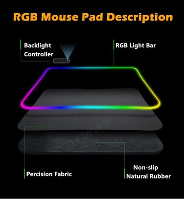 MU Gaming Mousepad RGB, XXL, 800x300mm: килимок для миші геймерський, RGB підсвічування, чорний