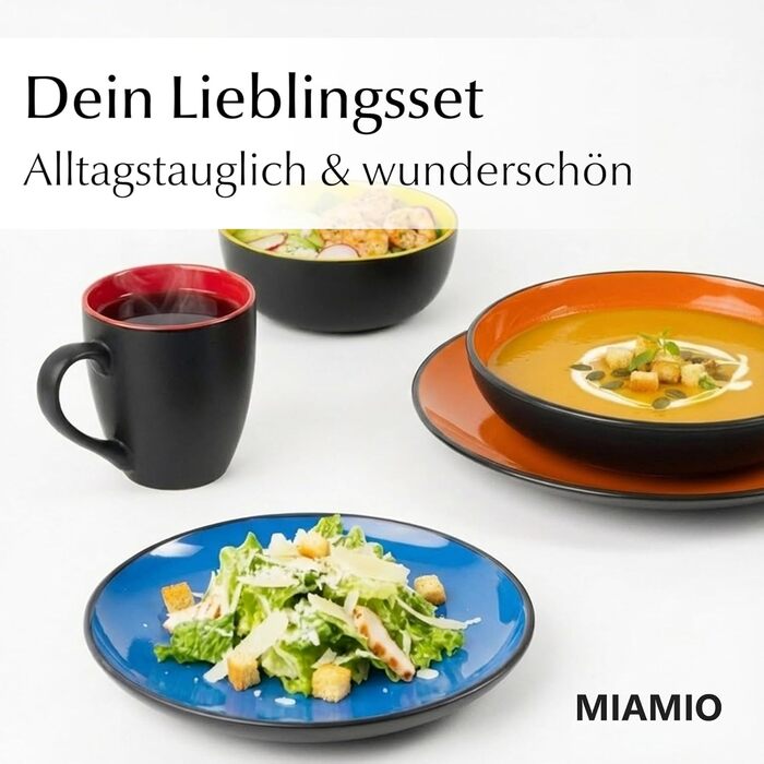 MIAMIO Набір посуду на 6 осіб / Столовий сервіс з 30 предметів (тарілки, миски, чашки, супові тарілки) - Колекція Le Papillon (Кольоровий, 30 предметів)