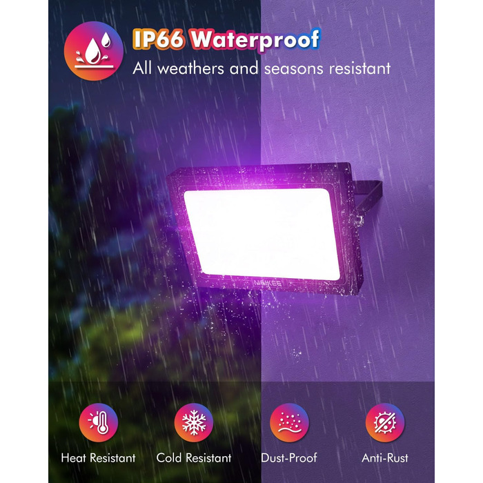 MEIKEE 25W RGB Spotlight with Remote Control, 30 Modes, 10 Colors, Memory Function, RGB Floodlight, IP66 Waterproof, 6 Brightness Levels, Bar, Party, Disco, Celebrations, Stage, Houses, Christmas, Halloween, 2PCS