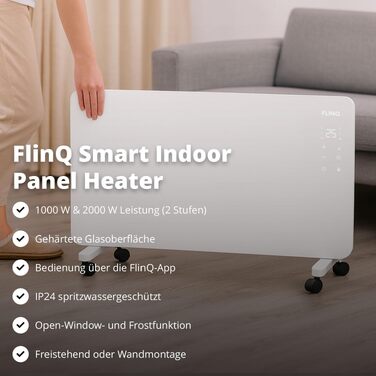 Розумний конвектор FlinQ Smart 2000W, електричний обігрівач з Wi-Fi керуванням, 96 x 46 x 13 см, білий