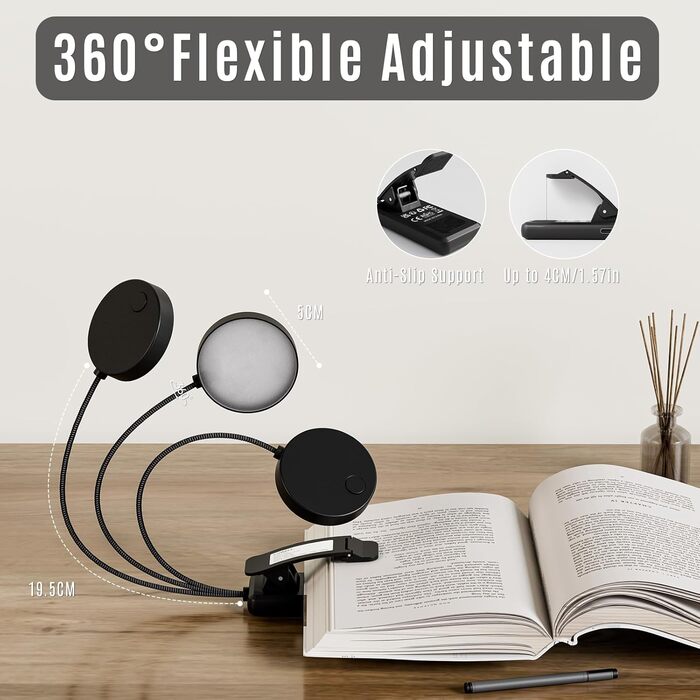 Ліхтарик для читання LQWELL на шию, LED, 3 кольори/яскравості, гнучкий, акумуляторний, для читання, рукоділля (чорний, комплект 3 шт)