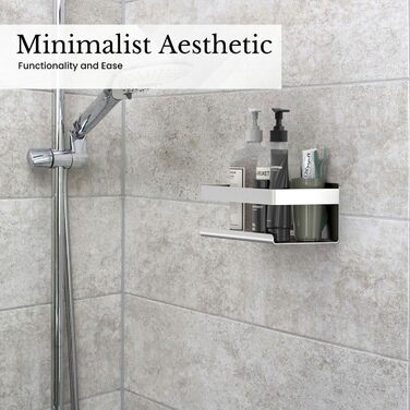 INTIRILIFE Self-Adhesive Shower Shelf in Silver - 23 x 10.5 x 8 cm - Shower Shelf No Drilling, Shampoo Holder Shower Basket Wall Mounting Bathroom Accessories Basket - Rustproof, Stainless Steel Shelf for Bathroom and Kitchen