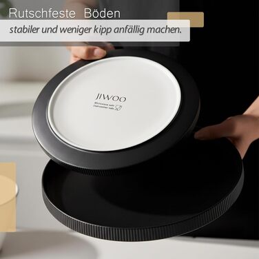 Набір посуду Jiwoo на 4 особи (12 предметів): тарілки, миски, десертні тарілки, Bone China, чорний матовий, для мікрохвильовки та посудомийної машини