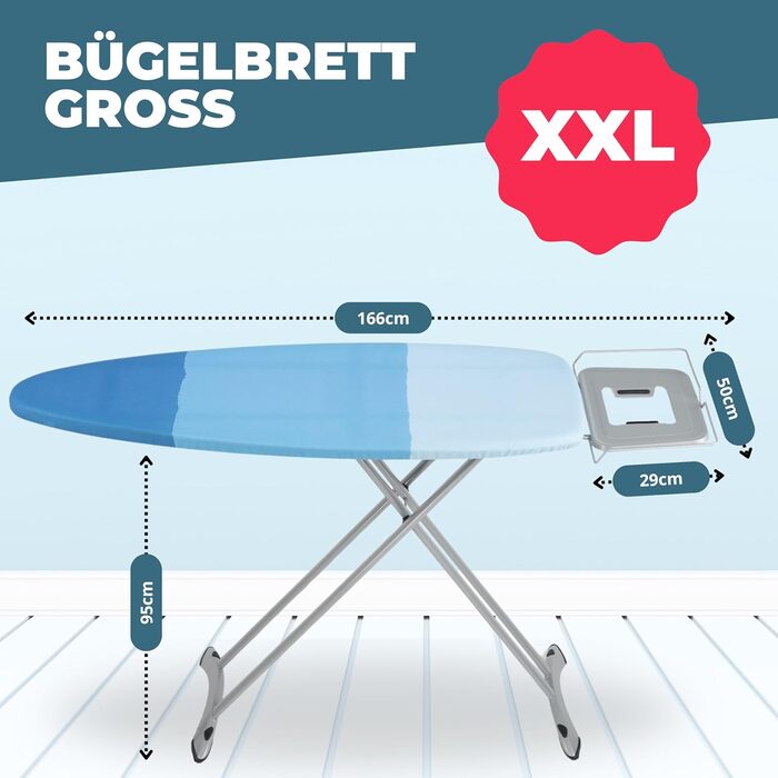 Ironing Board for Steam Ironing Station - Large XXL Stable Ironing Table Wide Ironing Boards - 130x50 cm