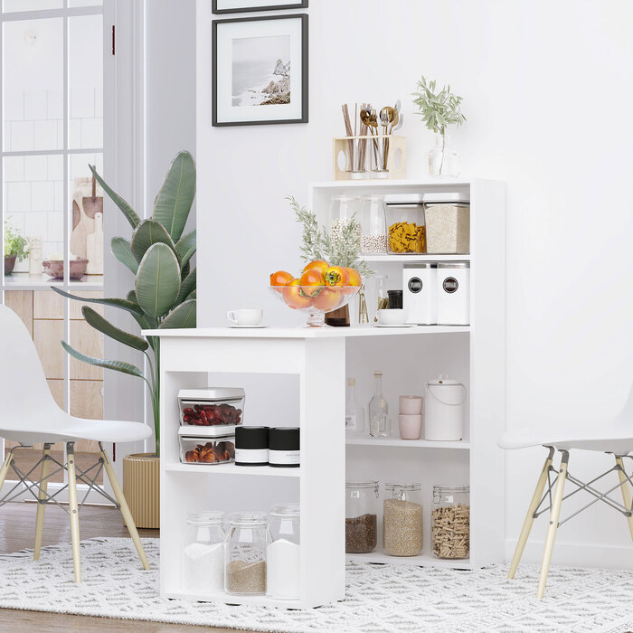 HOMCOM Desk Kitchen Table with Shelf 120x55cm Computer Desk Laptop Desk Work Desk in White for Office & Home Office
