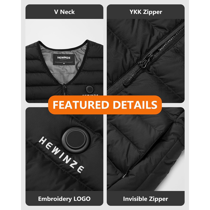 HEWINZE Грілка жилет чоловіча з акумулятором 7.4V - теплий жилет для полювання та активного відпочинку