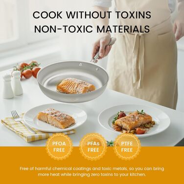 Набір сковорідок COOKNANO 3 шт. (20+26+30 см), нержавіюча сталь, без антипригарного покриття, для всіх типів плит, безпечно мити в посудомийній машині