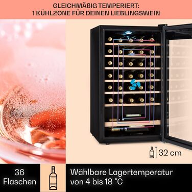 Klarstein Freestanding Wine Cooler - Compact Beverage Refrigerator with Dual Zone & Glass Door - Indoor/Outdoor Beersafe - LED Lighting - 5-18°C - 33 Bottle Capacity