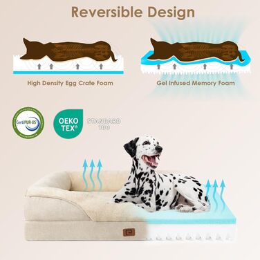 Orthopedic Dog Bed for Large Dogs, Memory Foam, Washable and Waterproof Dog Basket with 4 Sides, Dog Sofa Dog Couch, Non-Slip, 106.5x76x18.5 cm (91 x 68 x 17.5 cm (L x W x H), Beige)