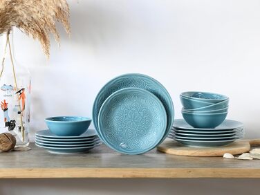 Набір посуду CreaTable Serie Orient Mandala 18 предметів, порцеляновий, аквамарин, для мікрохвильовки та посудомийної машини, зроблено в Європі