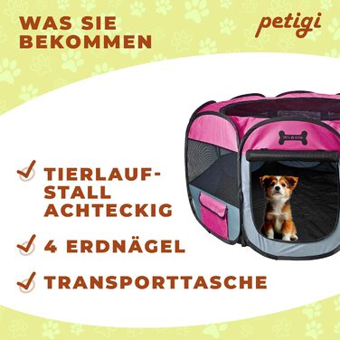 Вольєр для цуценят Petigi XL, 115x115x65 см, рожевий. Підходить для собак, кроликів, морських свинок, котів.