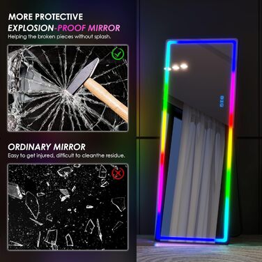 Дзеркало для тіла LVSOMT з підсвіткою, 120x40 см, настінне/на двері, LED, чорне