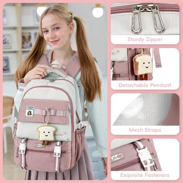 Шкільний рюкзак для дівчинки-підлітка, великий, для 5-12 класу, стильний, з нейлону, для гімназії, реальної школи та університету, зелений (фіолетовий)