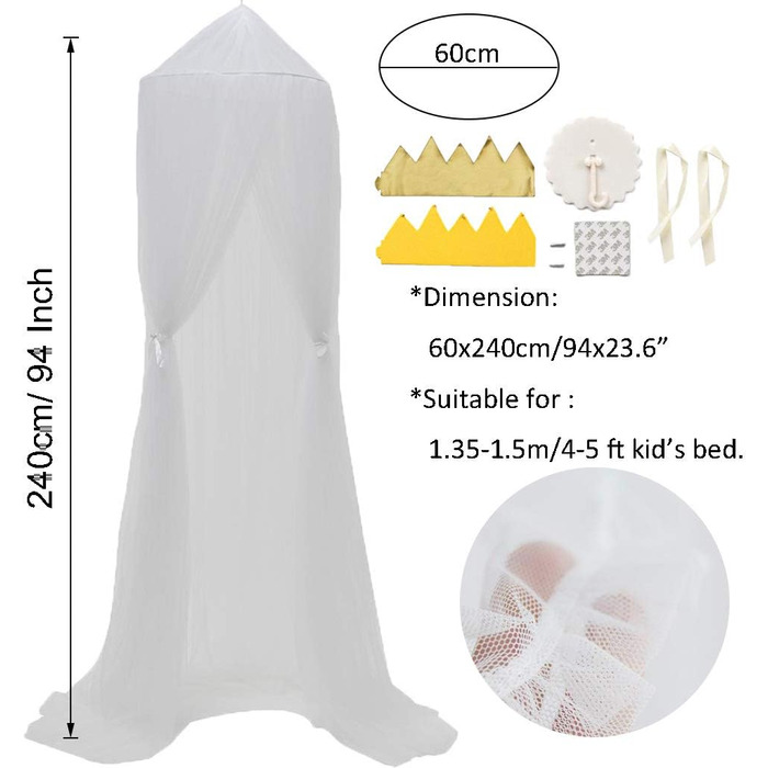 OldPAPA Kids Canopy Bed Canopy Baby Bed Mosquito Net Princess Playroom Decor Dome Premium Yarn Netting Curtains, White