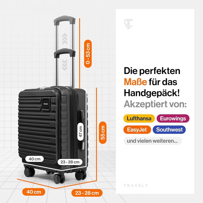 Чемодан Travely з полікарбонату, 77 см, XL, 100 л - міцний валіза з TSA замком та відділом для ноутбука (55x40x23 см), колір: чорний
