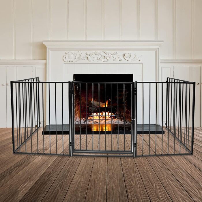 Захисне ґратка для каміну, 310 см, металева перегородка з дверима, захист для печі, дитячий ворота, захист тварин, захист для дітей, білий 310 см (304 см чорний)