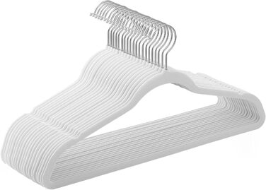 SONGMICS Плечики для одягу з оксамиту, 20 шт., для сорочок, жакеток, пальто та костюмів, білі, 41,5 см, обертаються на 360°