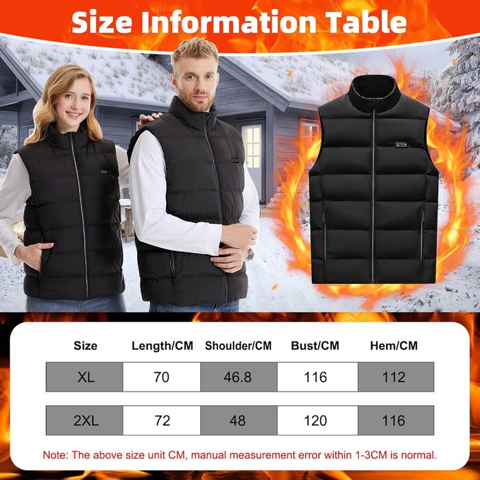 Гріюча жилетка для чоловіків та жінок, 21 зона нагріву, 3 регулятори температури, електрична жилетка USB для катання на лижах, риболовлі, мотоцикла, кемпінгу, активного відпочинку (без Powerbank), XXL