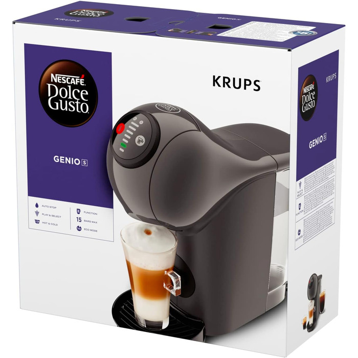 Кавомашина NESCAFÉ Dolce Gusto Genio S від KRUPS, 15 Bar, компактна, з автовимкненням, антрацит, KP243B