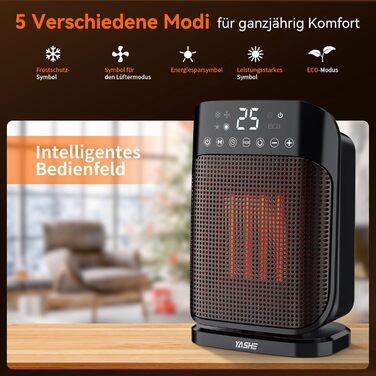 Електричний обігрівач YASHE 1800W з осциляцією 75°, енергозберігаючий, тихий, з PTC керамічним нагрівачем, термостатом, захистом від перегріву та перекидання, таймером 24 год, портативний з пультом керування