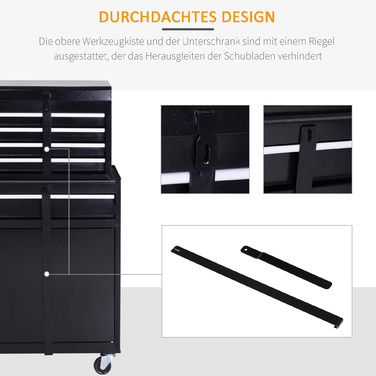 DURHAND Tool Trolley with 5 Drawers and 360° Wheels, Metal, 52.5x28x104.5cm, Mobile & Space-Saving for Workshop