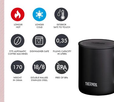 Термос із нержавіючої сталі Longlife Cup 350ml, чорний, з кришкою. Ідеальний для кави, офісу та кемпінгу