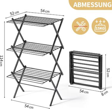 Складаний сушарка для білизни сталева багатоярусна, чорна - зручна та містка для швидкого сушіння