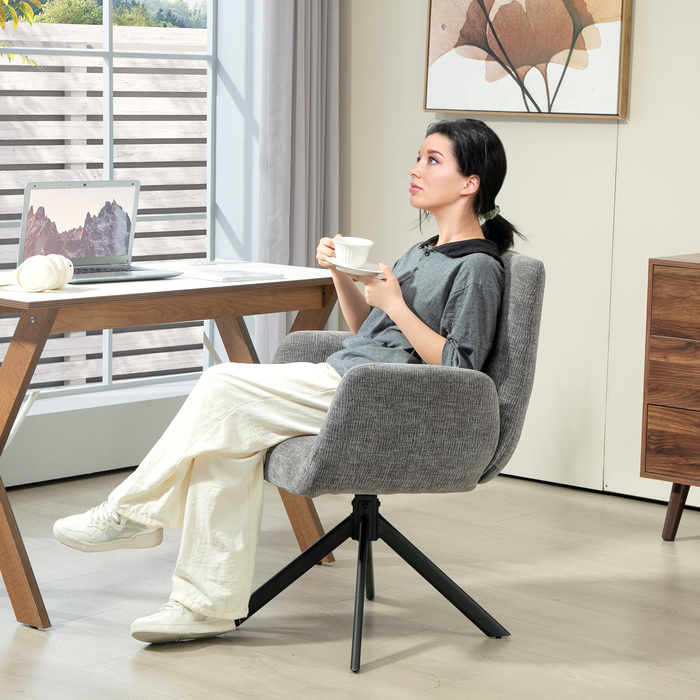 HOMCOM Swivel Armchair Lounge Chair with Wool-Linen Look, Modern Upholstered Chair with Button Tufting, Steel Legs, for Living Room, Bedroom, Dark Grey | Aosom