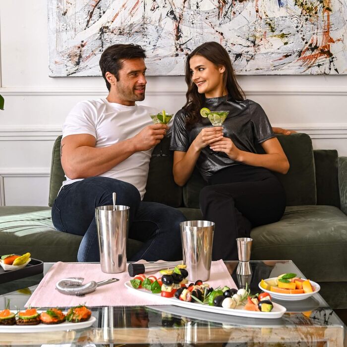 Cocktail Shaker Set - Stainless Steel Shaker in Boston Style | Rich Accessories for Easy Handling | Bonus Recipe Book, Elegant Gift Box & Storage Bag (Black)