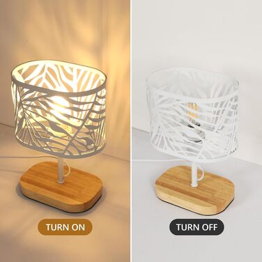 Настільна лампа з дерева, вінтажна модель E14, настільна лампа з дерев'яним цоколем та металевим абажуром, для дитячої кімнати, вітальні, спальні, бару (біла)