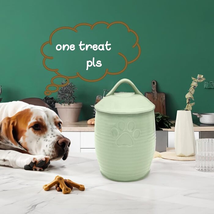 Контейнер для собачих ласощів великого об'єму, герметичний, керамічний, зелений