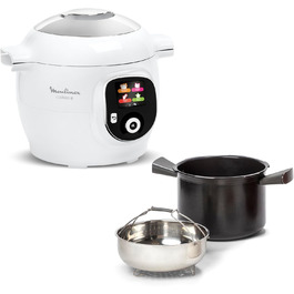 Мультиварка Moulinex Cookeo+ 6 л, 80 рецептів, тиск, 6 режимів, сенсорний дисплей, додаток, біла