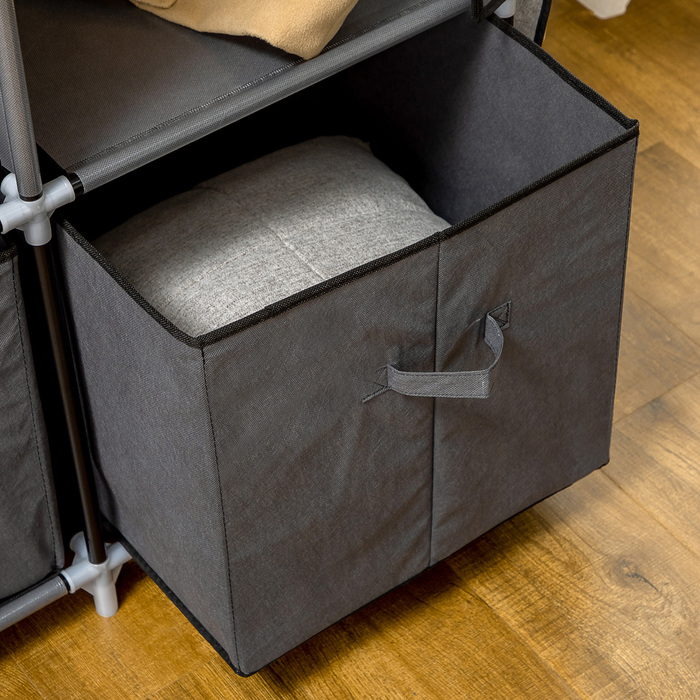 HOMCOM Folding Wardrobe, Fabric Closet, Zipped Folding Cabinet, Non-woven Fabric, Dark Grey, 125x43x162.5cm | Aosom