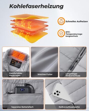 Жіночі гріючі штани Heizwete з акумулятором 16000mAh 7,4V - 9 гріючих зон, 3 режими температури, для активного відпочинку та роботи на відкритому повітрі, білий (сірий, XL)