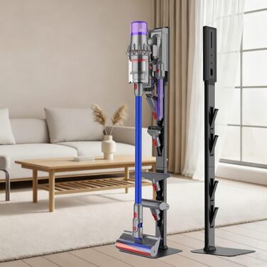 Стійка для бездротового пилососа Dyson з гачками для зберігання, чорна – настінне кріплення без свердління, міцна сталева база