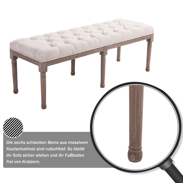 HOMCOM Upholstered Bench, Ottoman, Lounge Bench, Vintage Retro with Buttons, Linen, Wood, Beige, 142x47x51cm for Living Room & Hallway