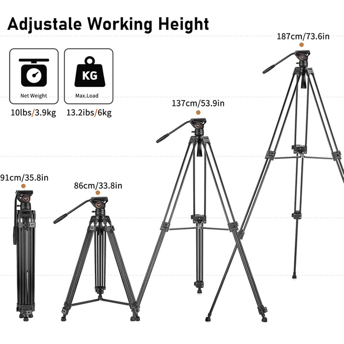 Штатив відео Cayer BF30L з пливним кріпленням, 73' (22м) – міцний штатив для DSLR, відеокамер, камер (13.2 кг)