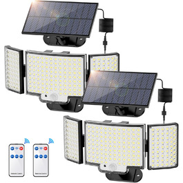 Сонячні вуличні LED лампи з датчиком руху, 212 LED, 3 режими, IP65, водонепроникні, настінні прожектори для саду (2 шт, холодне біле світло)
