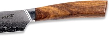 Pasoli Damascus Santoku Knife incl. Blade Protector | 67-Layer VG-10 Damascus Steel | Sharp 13 cm Blade | Elegant Wooden Handle | Ideal Chef's Knife