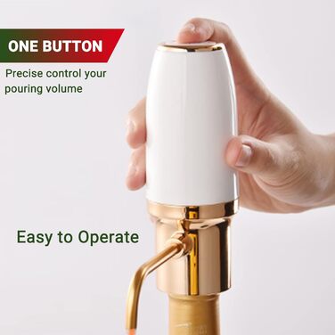 Electric Wine Aerator Pourer, Portable One-Touch Wine Decanter and Wine Dispenser Pump for Red and White Wine Multi-Smart Automatic Wine Oxidation Dispenser, USB Rechargeable (White & Gold)