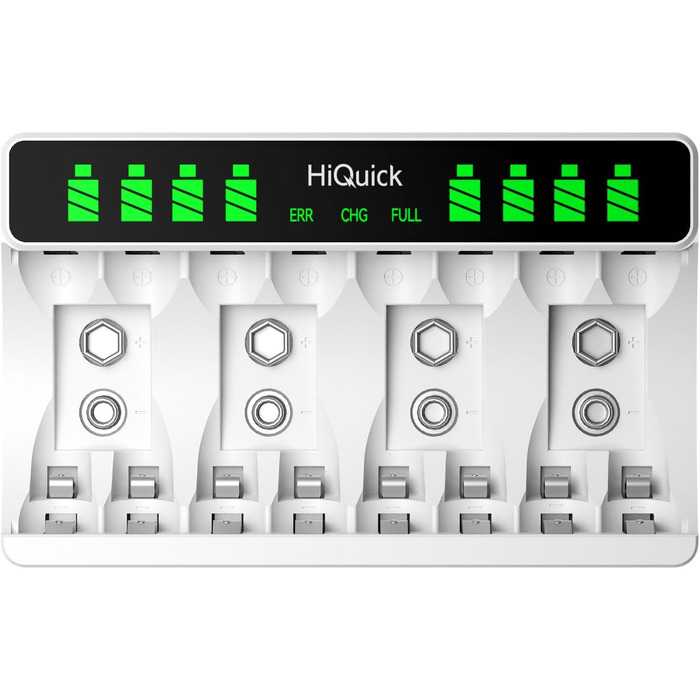 Зарядний пристрій HiQuick для акумуляторів AA та AAA (8 слотів) з LCD-дисплеєм + 4 x AA + 4 x AAA акумулятори