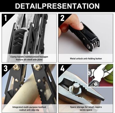 Мультитул чоловічий з нержавіючої сталі, мультиінструмент для подарунку, складаний ніж-мультитул з чохлом (чорний)