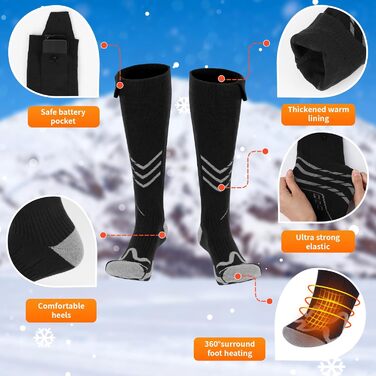 Гріючі шкарпетки для чоловіків та жінок, 5000mAh, 5V, 4 режими температури, для активного відпочинку, чорні