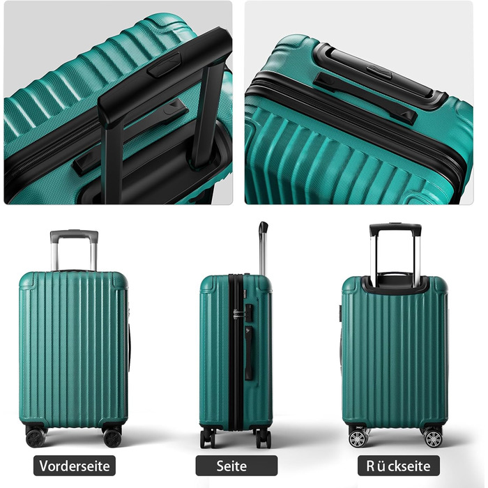 Набір валіз 3 в 1, жорсткий корпус, валізи та ролери з 4 колесами та кодовим замком, ручна валіза, темно-зелений набір