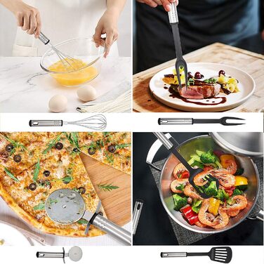 Kitchen Helper Set, 43 Pieces Kitchen Accessories Cooking Utensil Set made of Stainless Steel & Nylon, Heat-Resistant Home Kitchen Cooking Utensils - Spoon, Tongs, Whisk, Spatula, Pasta Server, Ladle, Turner.