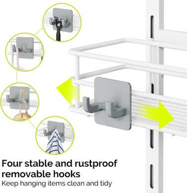Настінна полиця для душу Orimade, сіра, 5 ярусів, з гачками, з мильничкою, нержавіюча сталь