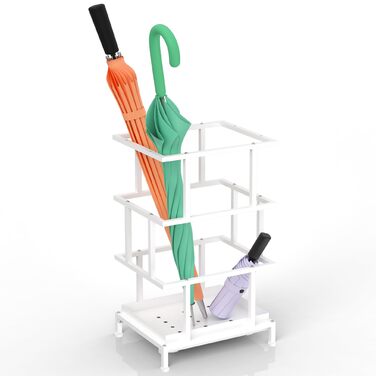 Металева підставка для парасольки Alyoen з водозбірником та регульованими ніжками, 26.5 x 21.5 x 47.5 см, для великих та маленьких парасольок, білий колір