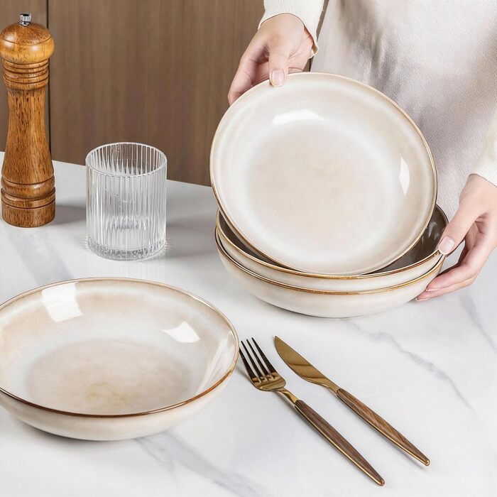 Набір глибоких тарілок GBhome з кераміки (22 см, 6 шт.) - для супу, пасти, кави